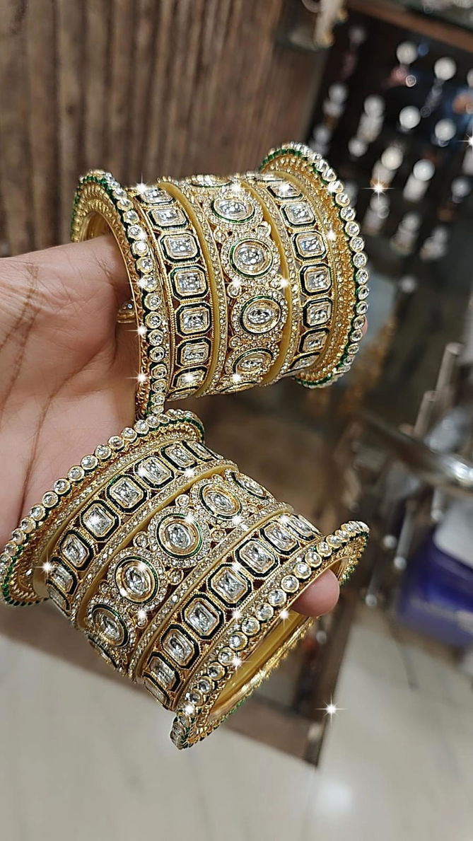 Designer Bridal Wear Jartar Kundan Bangles Chuda Set 3 Wholesale Price In Surat
